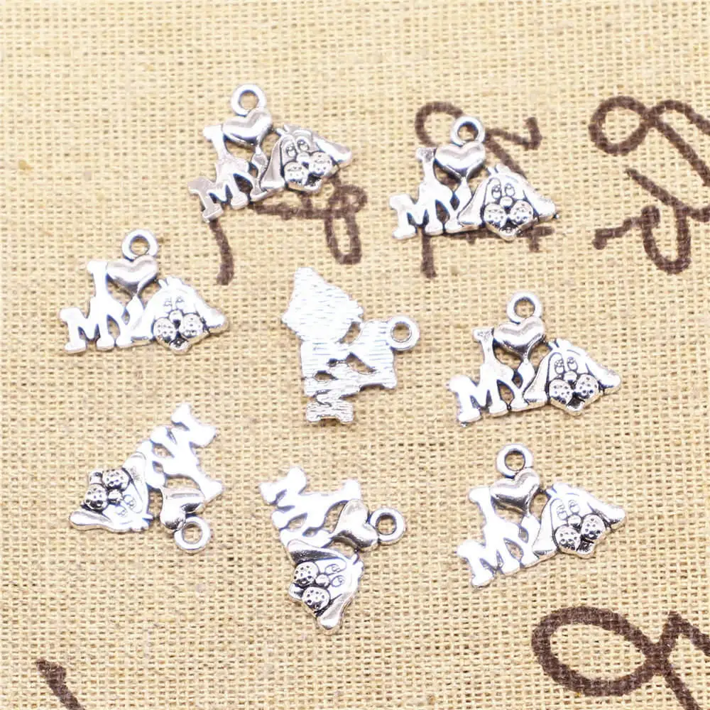 

Jewelry Making Kit 14x18mm I Love My Dog Charms Antique Silver Color 20pcs