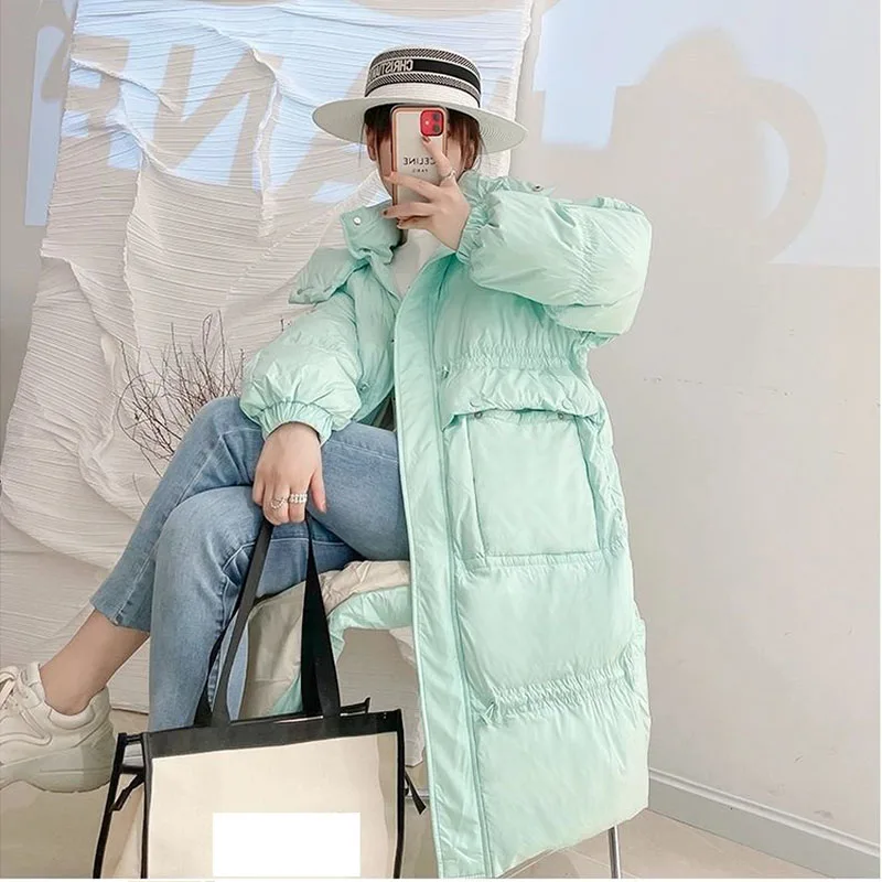 

Winter Clothes Women White Duck Down Coats Warm Parkas Female Puffer Jackets Thick Long Solid Color Hooded Ladies Outerwear 2021