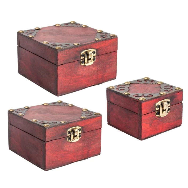 

Vintage Jewelry Storage Box Wooden Pirate Treasure Chest Organizer Souvenir Keepsake Case Birthday Gift Party Favors Desktop Dec