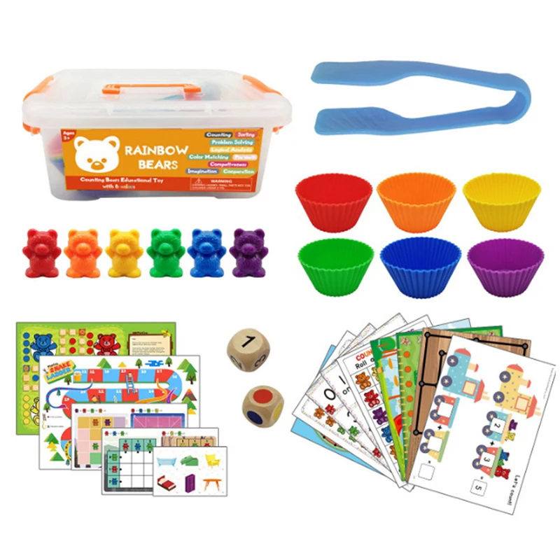 

Детская игрушка Монтессори, 1 комплект, в коробке, Счетный медведь, Монтессори, развивающая Радужная игра, развивающие игрушки, подарки