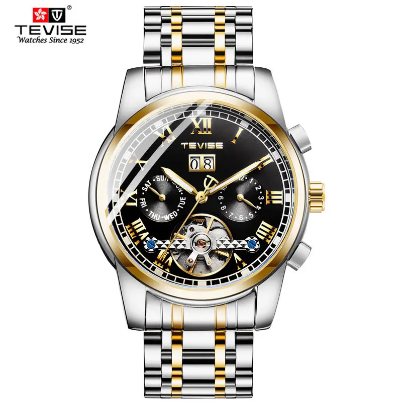

Top Fashion Brand Tevise Casual Automatic Watch Men's Stainless Steel Tourbillon Calendar Mechanical Watch Relogio Masculino