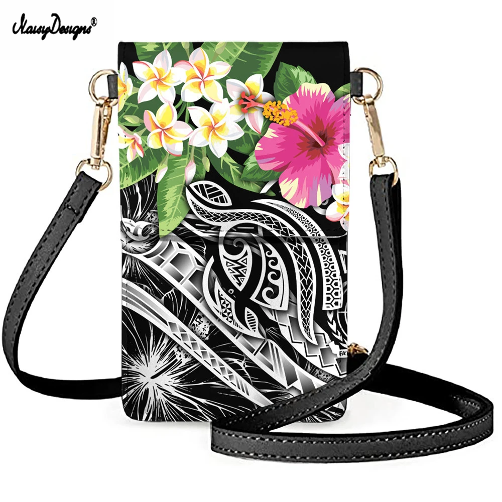 

Noisydesigns Polynesian Hibiscus Plumeria Turtle Tattoo Print Women's Phone Bag Female Mini Touch Screen Shoulder Bag Coin Purse