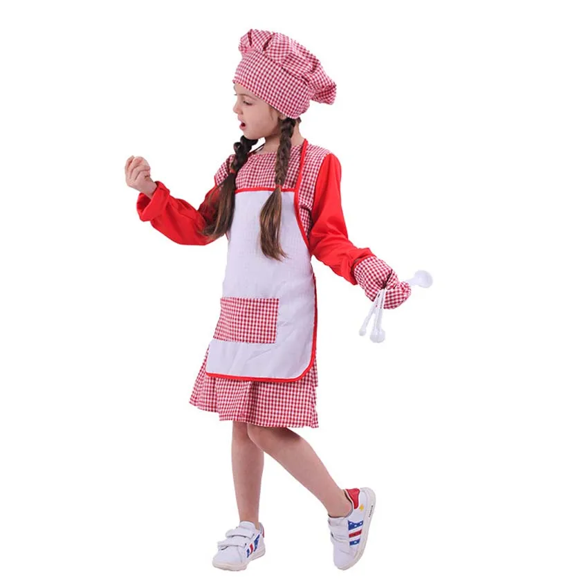 

New Children Cook Costume Girls Kitchen Toys Cosplay Stage Performance Clothes Halloween Chef Costume for Kids Carnival Party