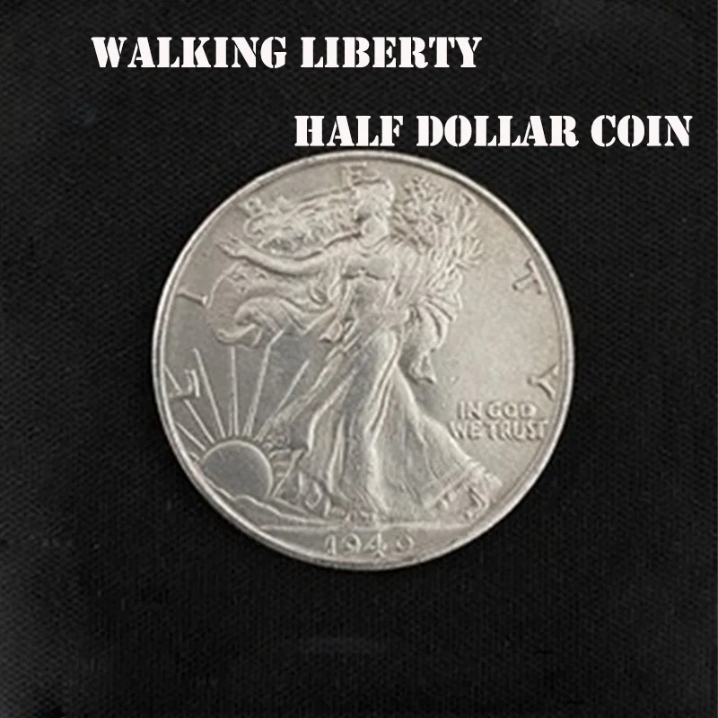 1 unidad Walking Liberty medio d&oacute;lar (cobre) trucos de Magia de mago accesorios de primer plano Illusions moneda aparecen/desaparece Magia-0