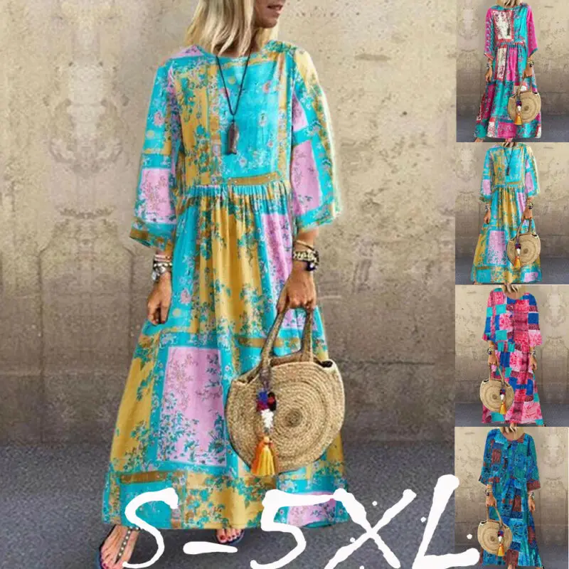 

Women Long Sleeve Dress Maxi Long Evening Party Beach Dress Sundress Plus Size