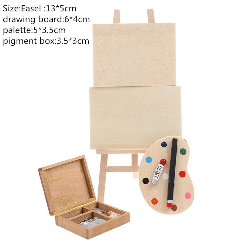 

Dollhouse Miniature Artist Easel Palette Paint Box Drawing Boards Dollhouse Artist's Home Decoration