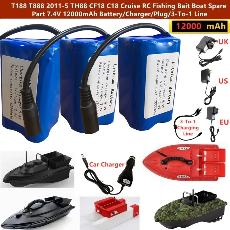 

T888 2011-5 TH88 CF18 C18 Smart Cruise RC Fishing Bait Boat Spare Parts 7.4V 12000mAh Battery/Boat Charger/3-To-1 Line Accessory