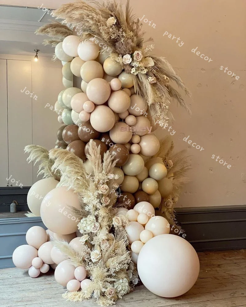 

Baby Shower 102pcs Retro Coffee Holiday Doubled Cream Peach Wedding Birthday Party Backdrop Decoration Welcome Balloons Garland
