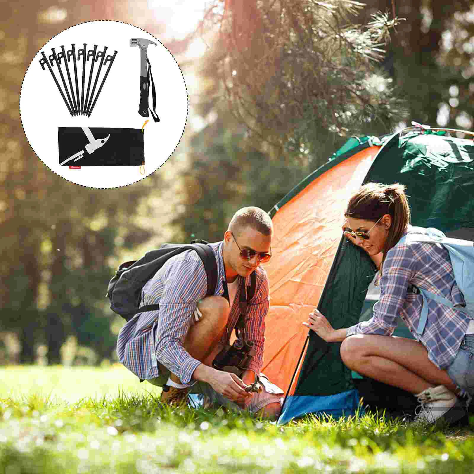

1 Set Metal Tent Stakes Pegs Hammer Set Ground Stake Outdoor Camping Stakes