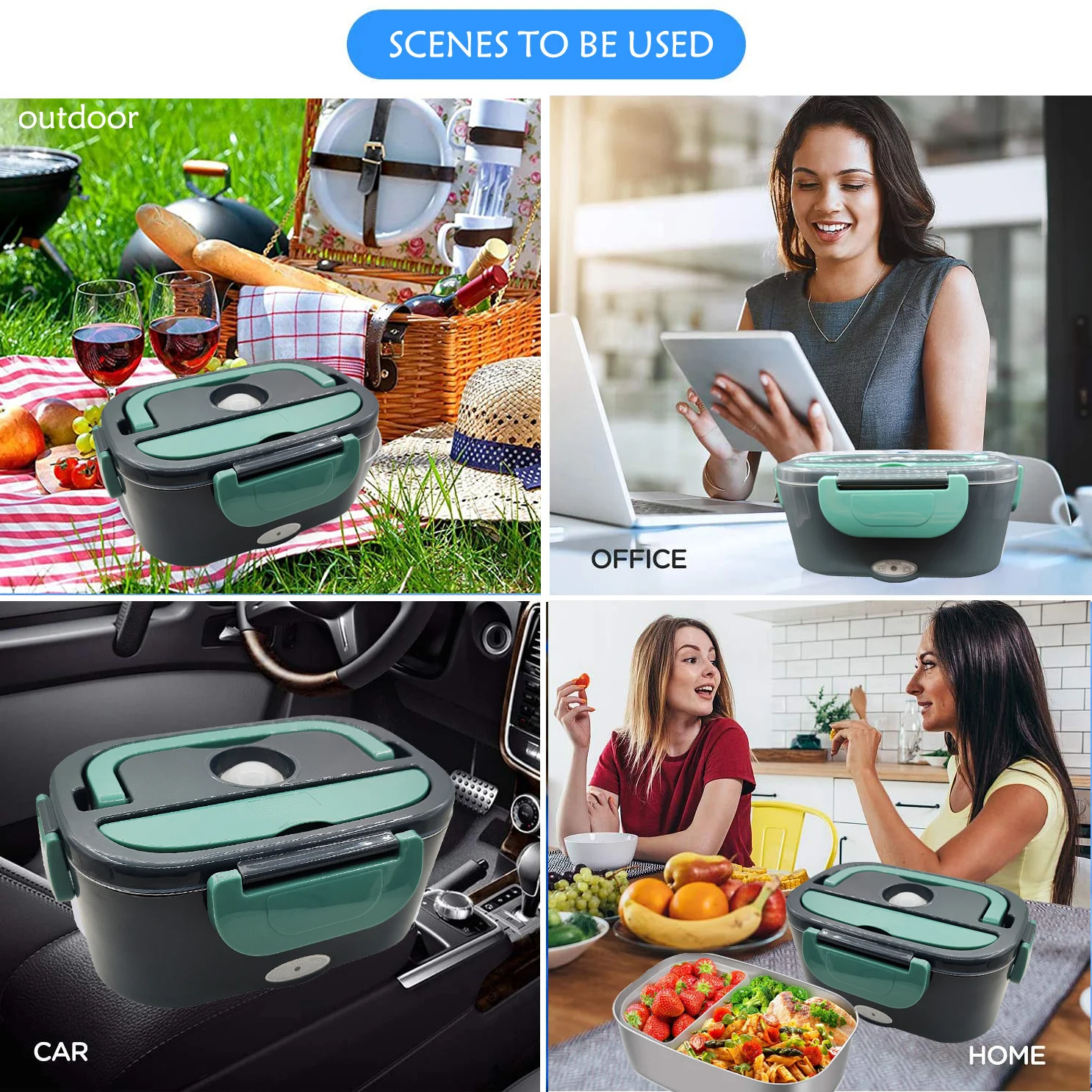 Stainless Steel 2 In 1 Electric Heating Lunch Box 110V 220V 12V 24V Car Office School Food Warmer Container Heater Set | Дом и сад