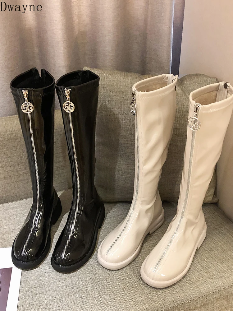 Детские сапоги осень-зима 2019 новые тонкие в британском стиле на молнии спереди