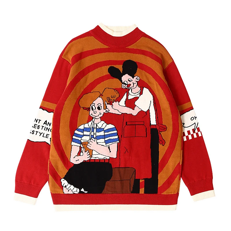 Уличный Забавный мультяшный теплый свитер для женщин с мультяшной вышивкой