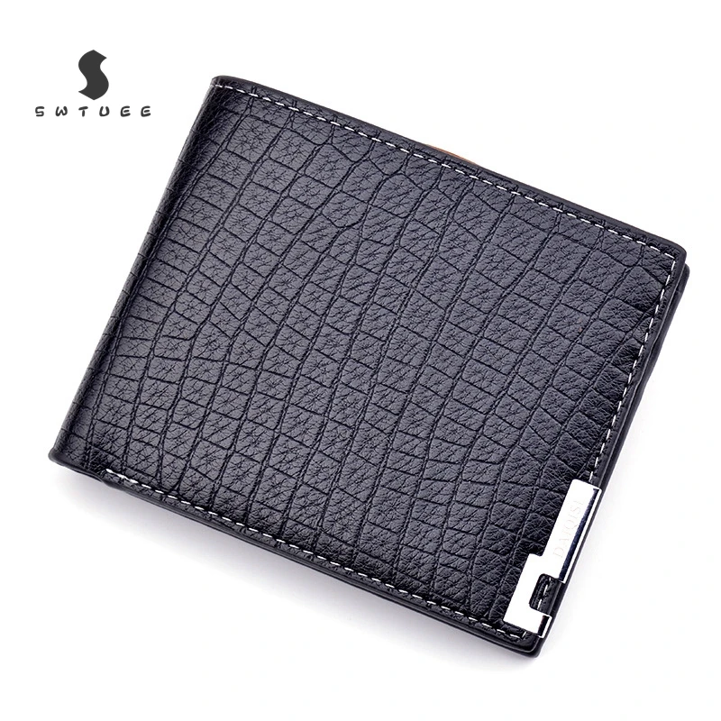 Модный кожаный винтажный короткий двойной мужской кошелек с крокодиловым узором