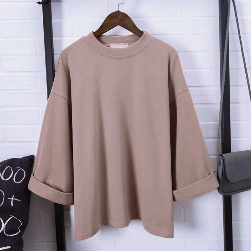 Newly Fashion Women 3/4 Sleeves T-shirt Oversize Loose Round Neck Minimalist Autumn Tops IR-ing | Женская одежда