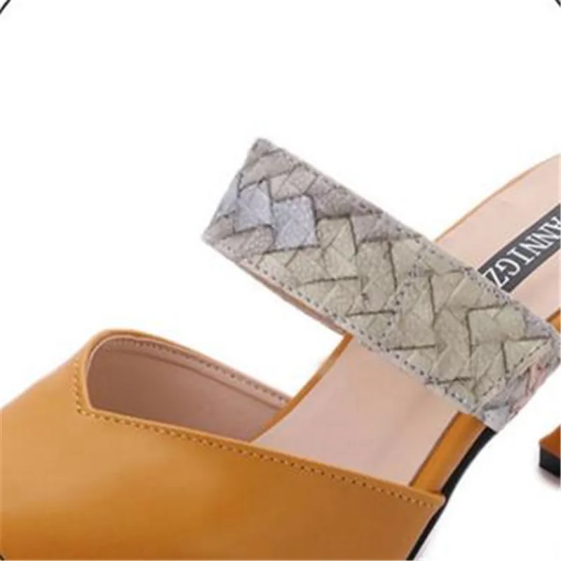 Тапочки карамельных цветов Новинка лета 2020 заостренные заклепки на высоком