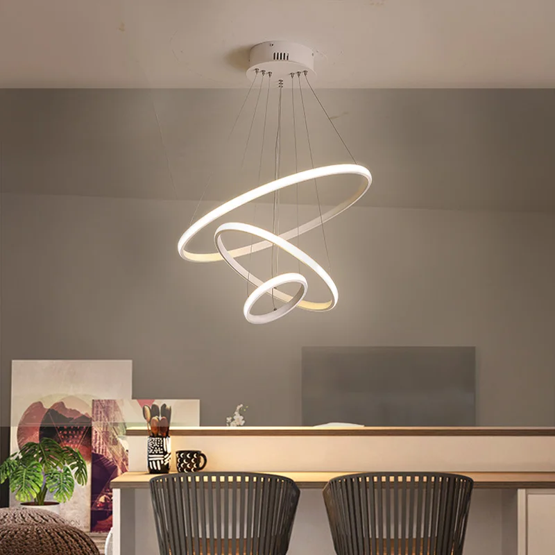 

Black/White Modern LED Pendant Lights For Living Room Bedroom Dining Room Indoor Home 1/2/3/4 Circle Rings Deco Pendant Lamp