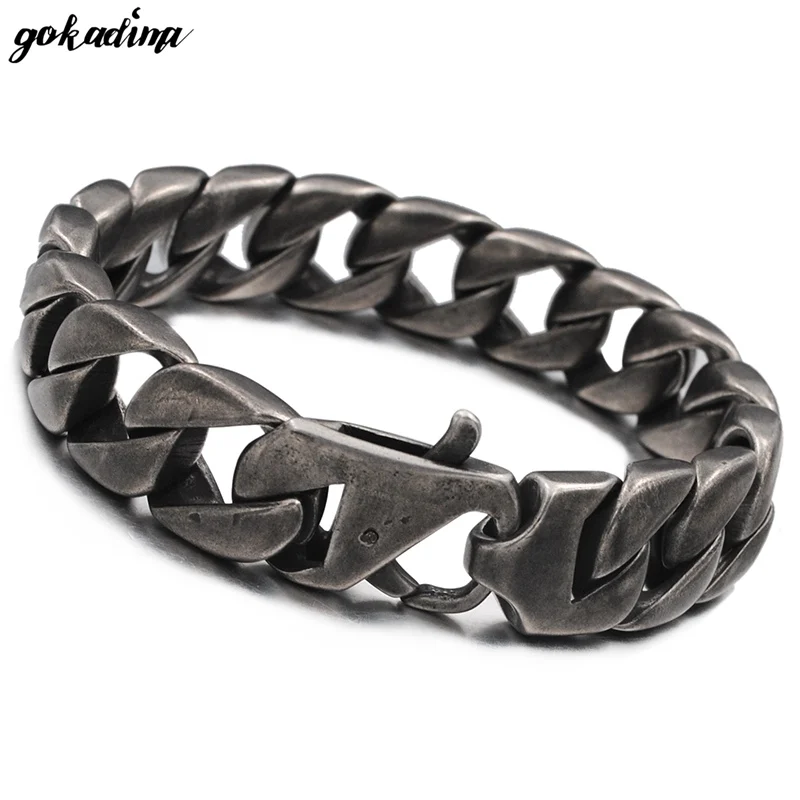 

GOKADIMA Men New Arrival Stainless Steel Black Vintage Jewelry Biker Man Chain Link PUNK Sport Men's Joyas WB673