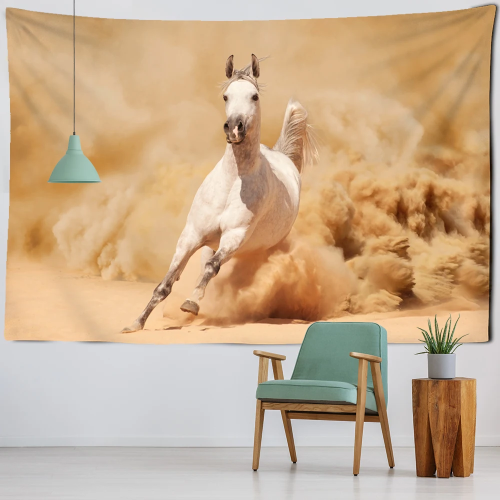 Гобелен скачущий на стене с изображением лошади китайская живопись тушью хиппи