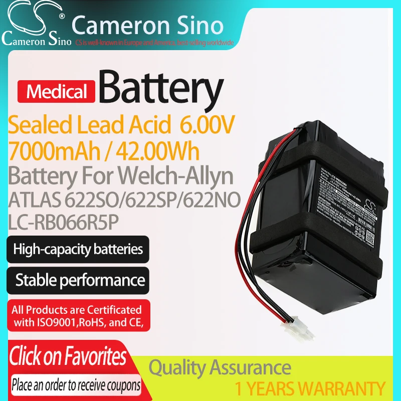 CameronSino Батарея для Уэлч-Allyn ATLAS 622SO/622SP/622NO подходит LC-RB066R5P медицинских запасных Батарея 7000 мАч/42.00Wh 6,00 V