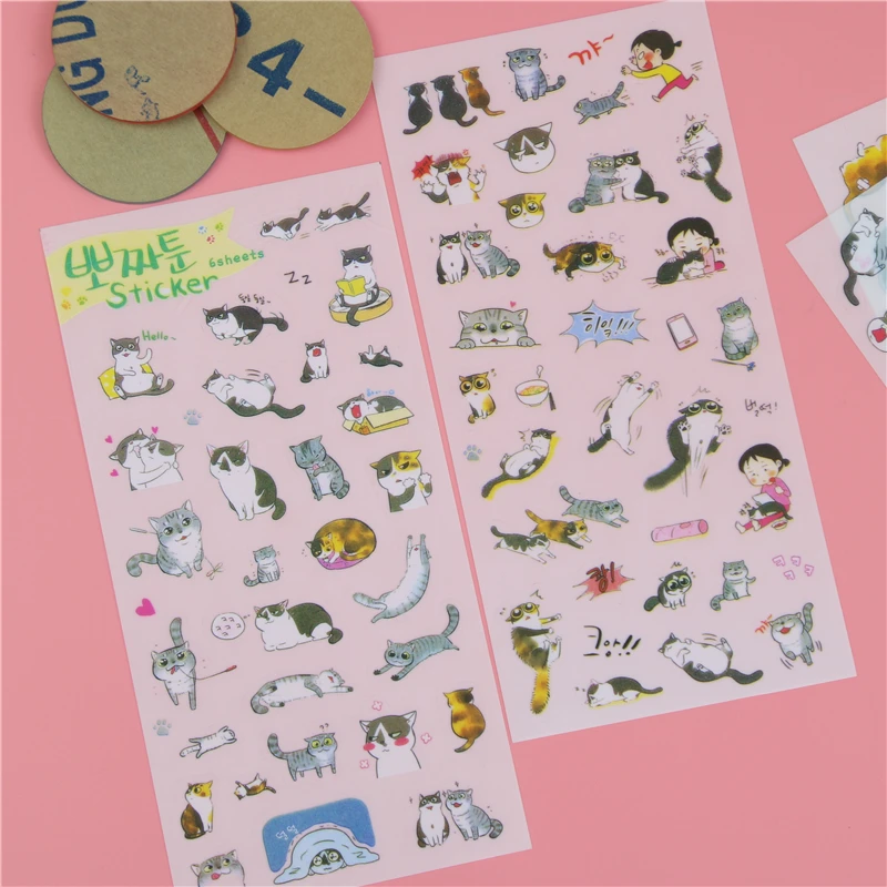 6 шт./упак. корейские канцелярские товары оптом милый кот Прозрачный фон стикеры