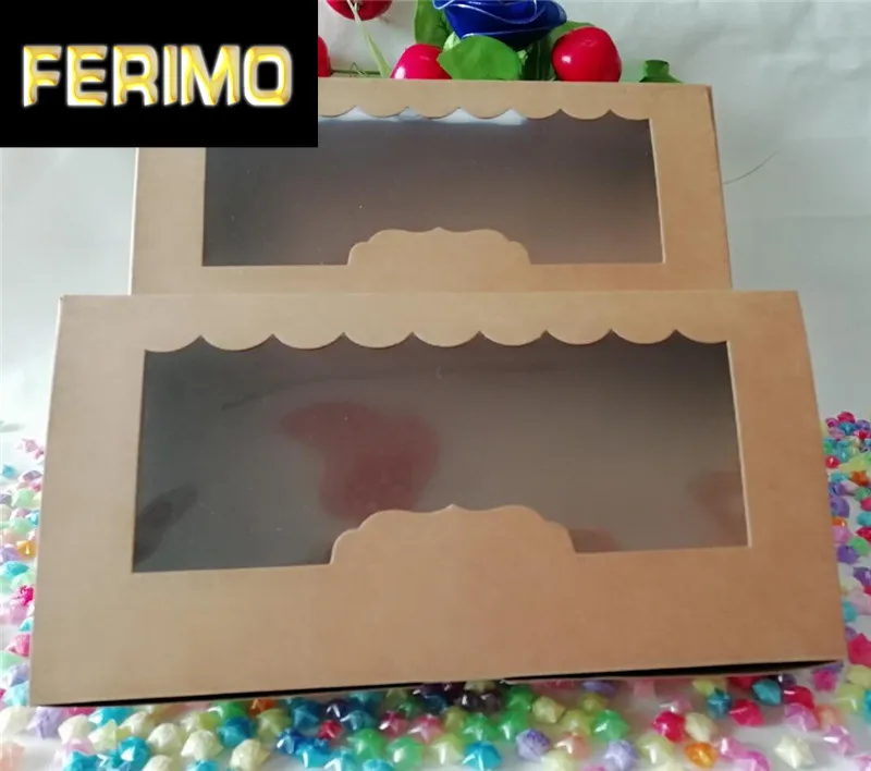 

50pcs 3 Size Kraft paper boxes for packaging cupcake gift box with window Christmas box for cake candy cookies baking box