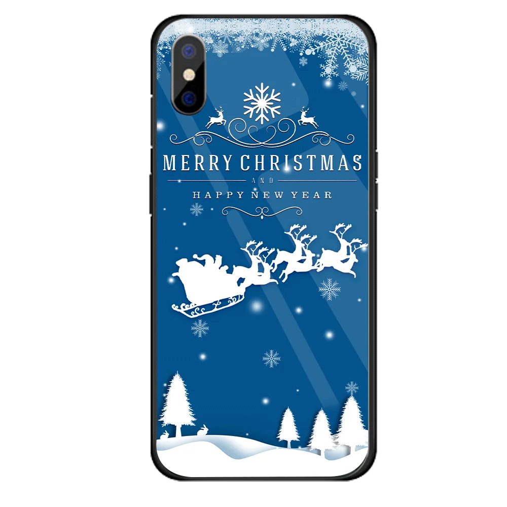 08 Роскошный Рождественский чехол для iPhone X XS XR XSMAX, жесткий стеклянный чехол Чехол для iPhone 5 5S SE 6 6S 7 8, новогодний подарок, Conque - Цвет: 08