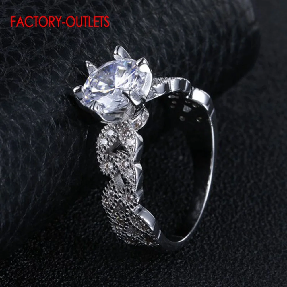 Genuine 925 Sterling Silver Rings For Women AAA Zircon Luxury Sparkling Female Crystal Anniversary Wedding Party | Украшения и