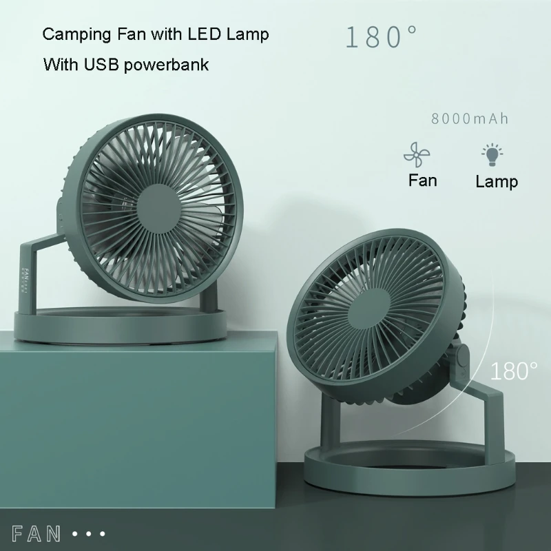 8000mAh 3 Speed Camping Hanging Fan with LED Lantern USB Powerbank Desk for Outdoor Home Office Hiking | Бытовая техника