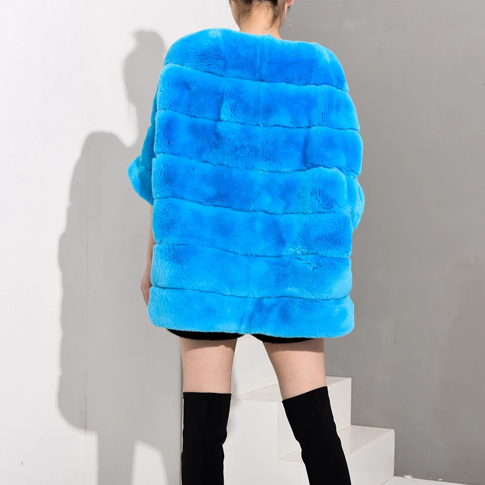 TOPFUR Rex Rabbit Fur Pullover Jacket Women Winter Coat Women Rabbit Fur Jacket Turquoise Coat Women Leather Jacket Women