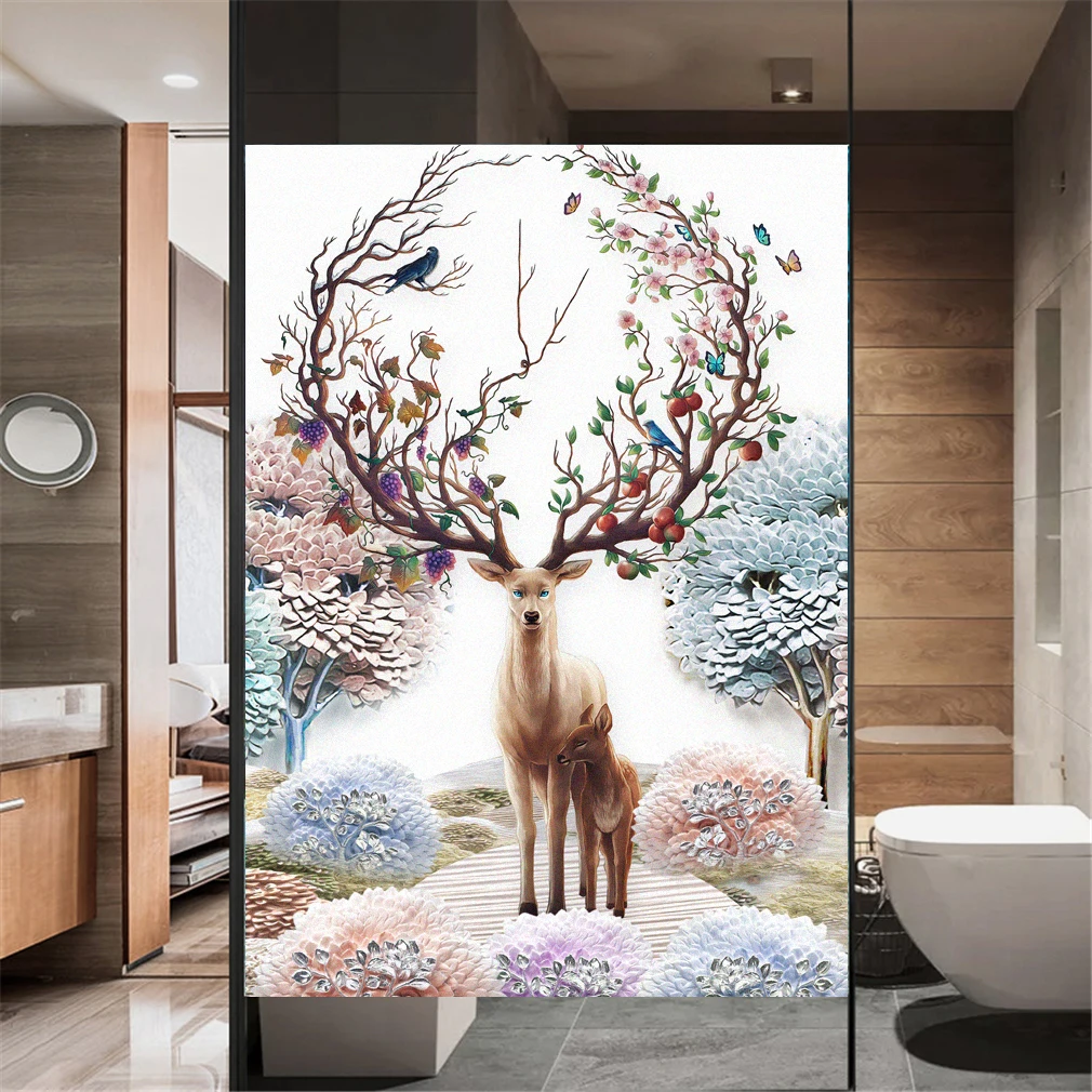 Защитная пленка для окон декоративные олени витражные наклейки без клея