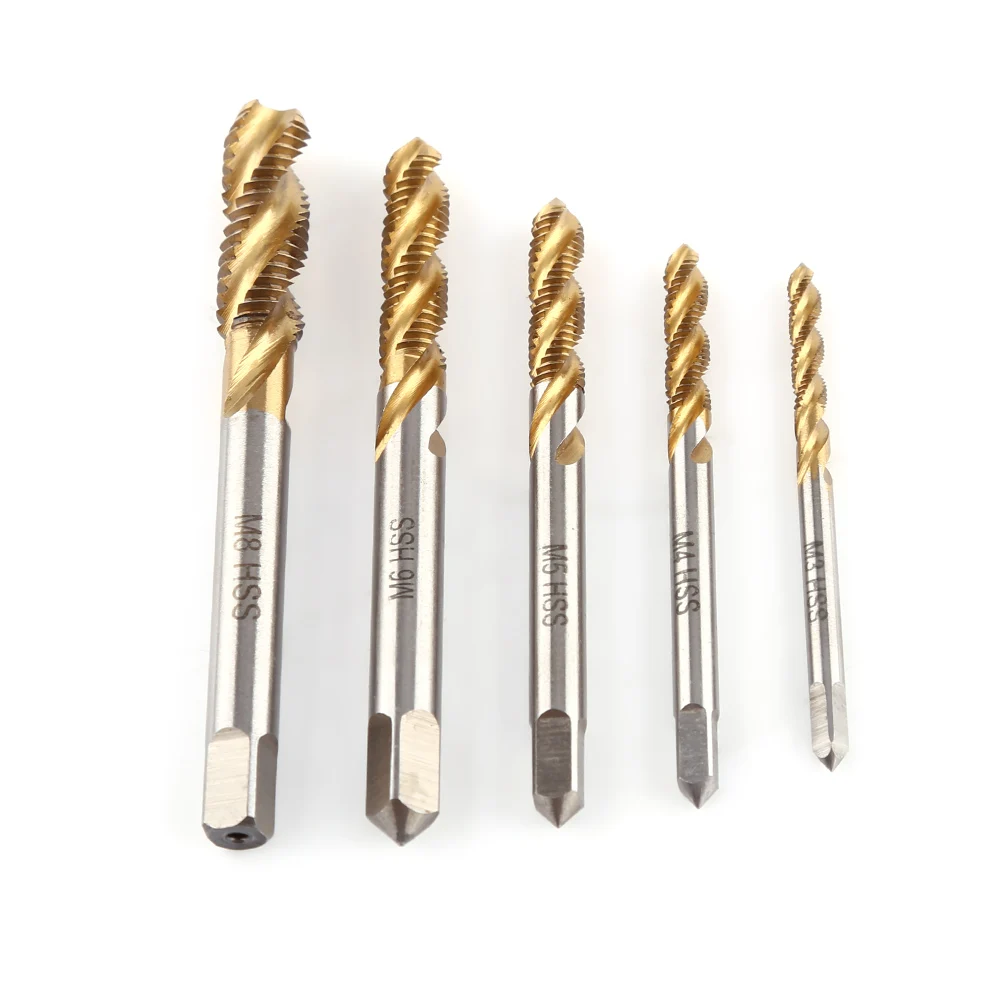 

5pc/Lot Titanium Coated HSS Spiral Fluted Screw Tapping Screw Taps M3 M4 M5 M6 M8 Thread Thread HSS Titanium Plug Hand Drill