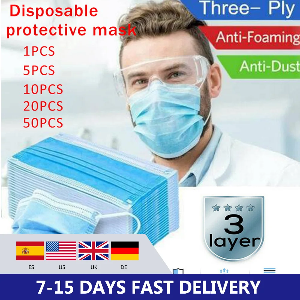 50 шт. маски для лица Нетканая маска рта противопылезащитная одноразовая