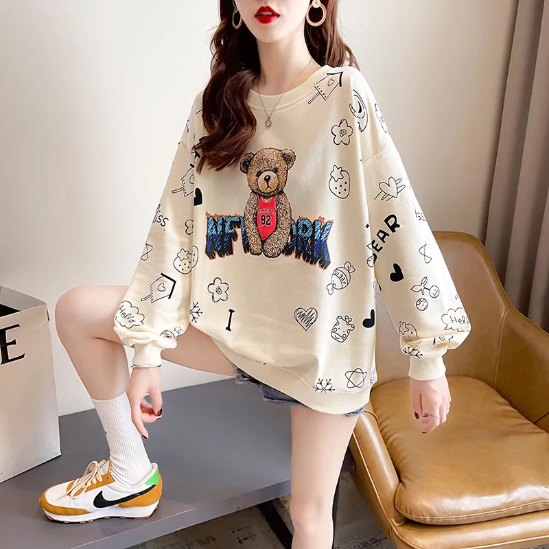 

Korean Letter Printing Age-reducing Round Neck Sweater Ladies 2021 New Hot Style Women's Spring and Autumn Thin Top Sweatshirts