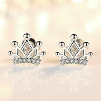 silver crystal crown stud earrings fashion womens girls silver jewellery gifts