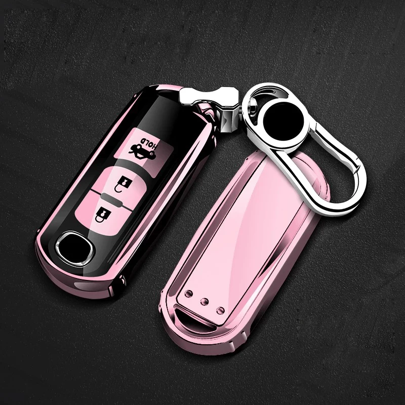 Pink-3 buttons Чехол для ключей автомобиля из ТПУ для Mazda 3 6 Axela CX5 CX4 CX8 Atenza авто аксессуары защита ключей с брелоком - Название цвета: Pink-3 buttons