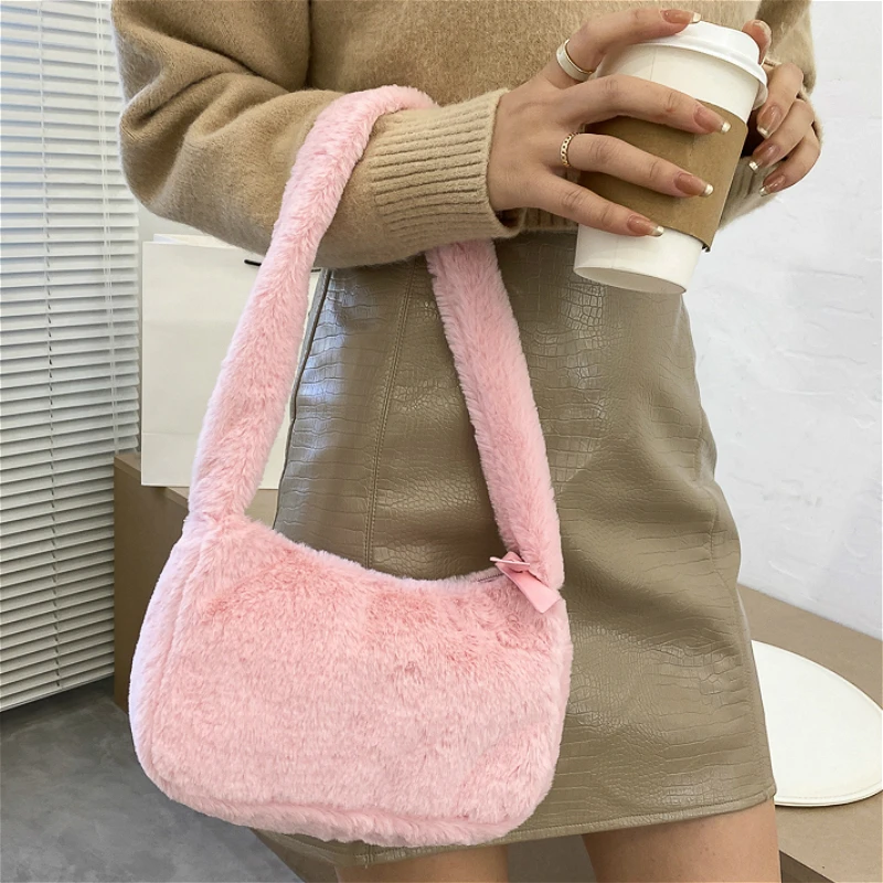 

Мягкий плюшевый женский кошелек, сумочки, модный дизайн, женские маленькие сумки на плечо, Однотонный женский клатч из искусственного меха, ...