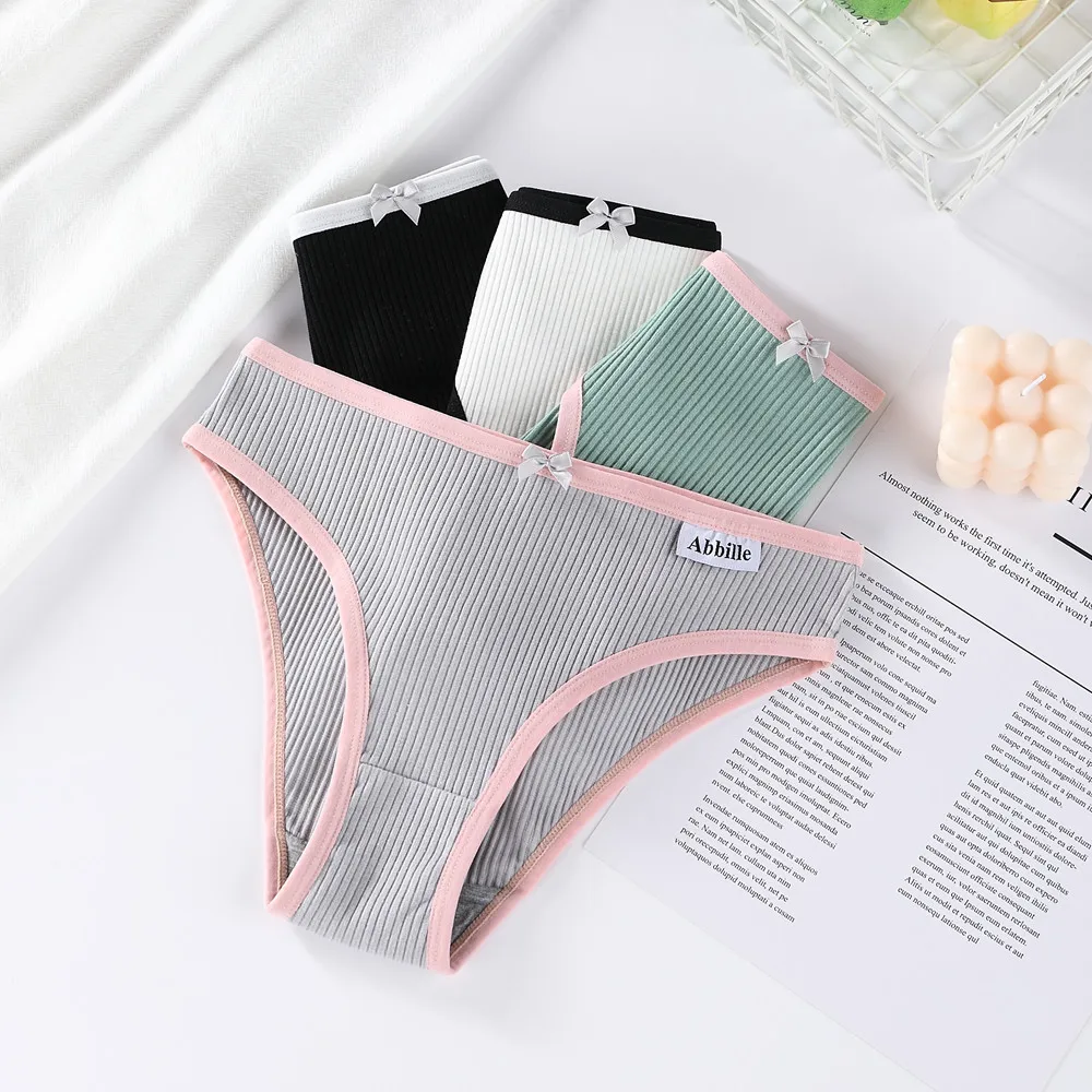 

3PCS Women Cotton Underwear Panties Female Sexy Briefs Low Waist Pantys Set Seamless Solid Color Intimate Lingerie for Girl M-XL