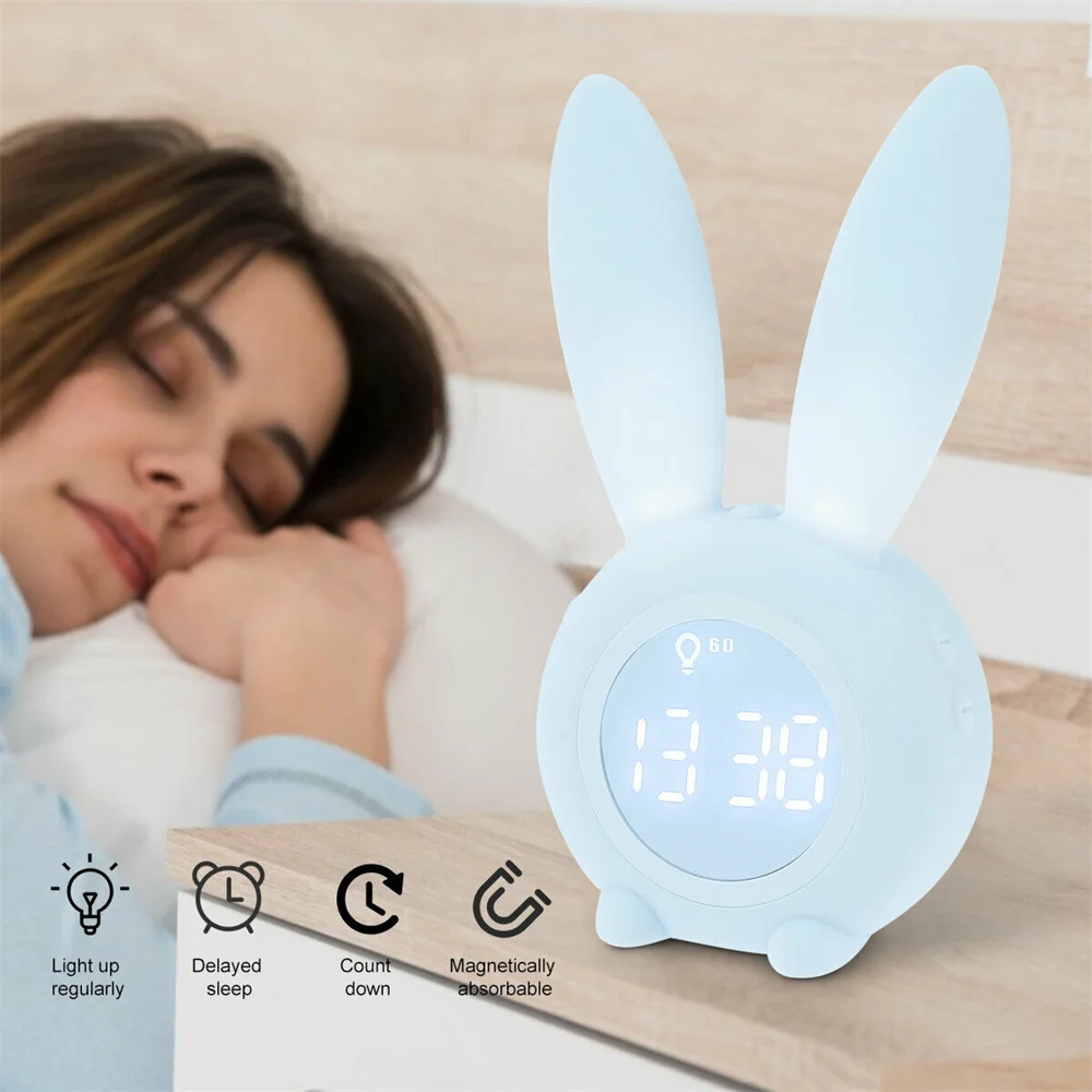 

Cute Bunny Ear LED Digital Alarm Clock Electronic USB Sound Control Rabbit Night Lamp Desk Clock Home Decor Children Kid's Gifts