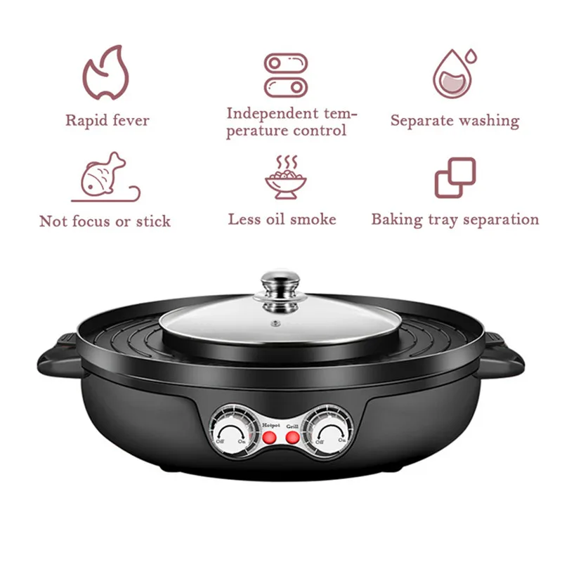 2200w 2 in 1 electric smokeless grill and hot pot 110v split dual temperature control barbecue non stick korea bbq machine free global shipping