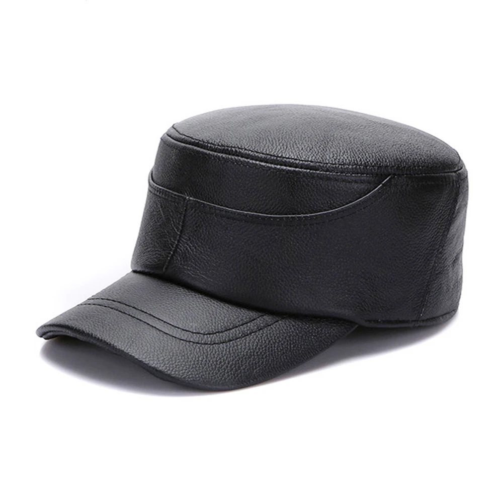 Hot Sale Winter Men Real Cowhide Leather Military Hats male 100% Genuine Cow Caps Fashion Top Flat Cap |