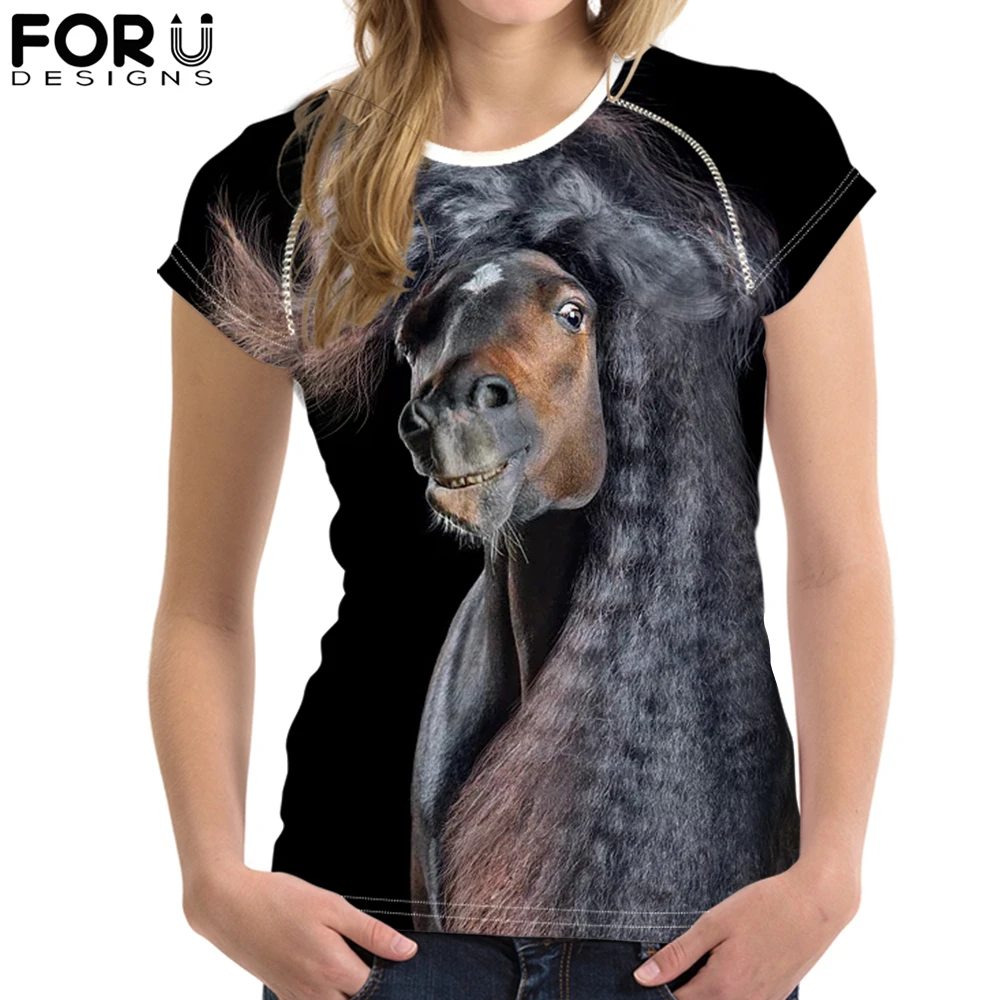 FORUDESIGNS футболка Friesian Horse для женщин топы дизайн собственного изображения на заказ