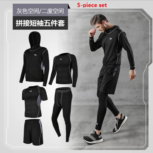 

5-piece sets Compression Suits Men's Quick Dry t shirt set Clothes Sport Running MMA jogging Gym work out Fitness Tracksuit clot