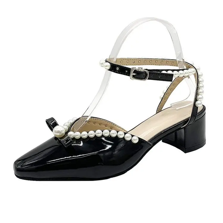 

Comfort Shoes for Women Med Female Sandal 2021 Summer Buckle Strap Clear Heels Medium Girls Retro New Fashion Beige Block High C