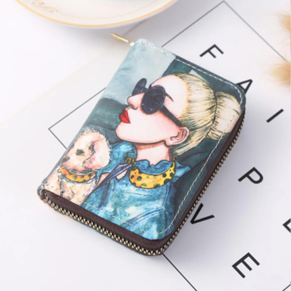

1pc Pu Card Holder Leather Credit Card Holder Women Zipper Pocket Card Case Zipper Coin Purse Cute Cartoon Cover Design