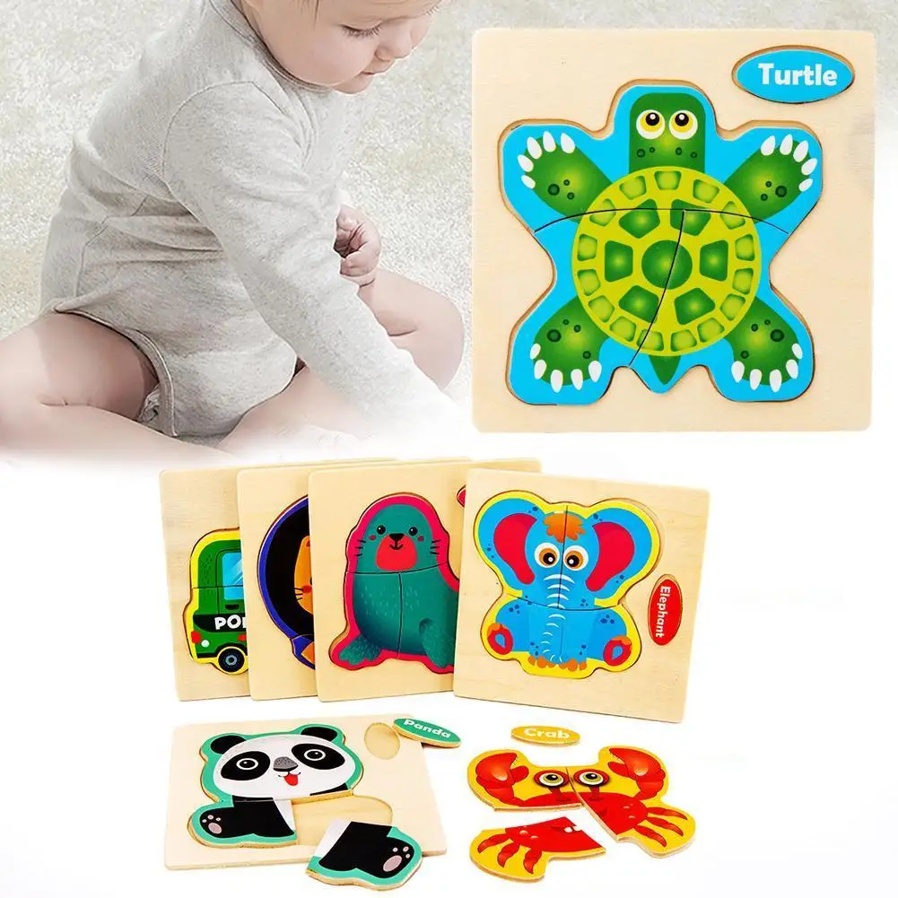 

3D Wooden Puzzle Jigsaw Toys Children Wood 3d Cartoon Puzzles Early Toys Children Educational Gifts Kids Animal Intelligenc C8P9