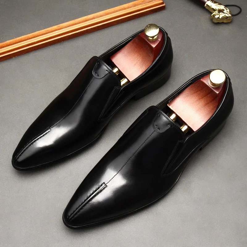 

New Style Pointed Toe Men's Genuine Cowhide Leather Business Dress Oxford Shoes Great Design Formal Wedding