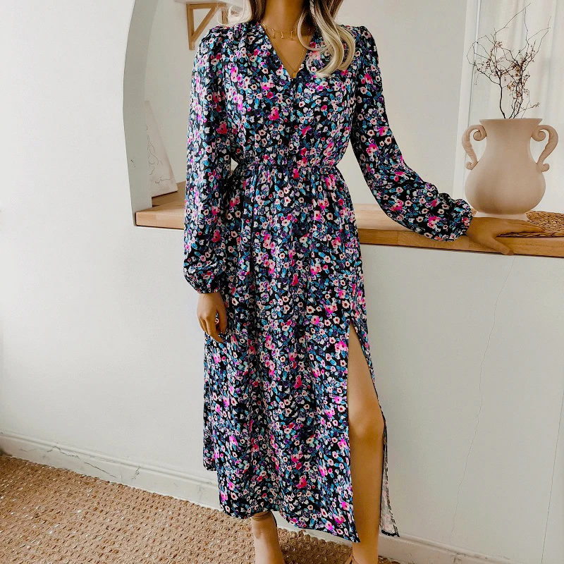 Женское винтажное платье до середины икры длинное платье-трапеция с разрезом и