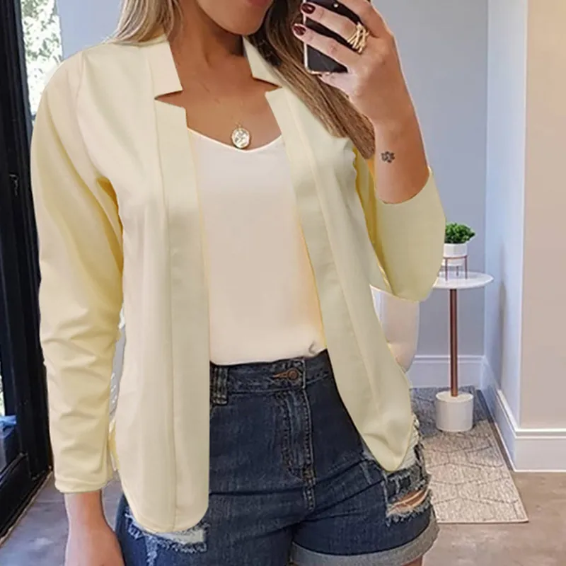 

Women Thin Coat Spring 2021 Female Long Sleeve Open Stitch White OL Womens Jackets and Coats Femme Plus SIze 5XL Clothes