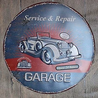 service repair garage open 24 hours round metal tin sign suitable for home and kitchen bar cafe garage wall decor retro vi