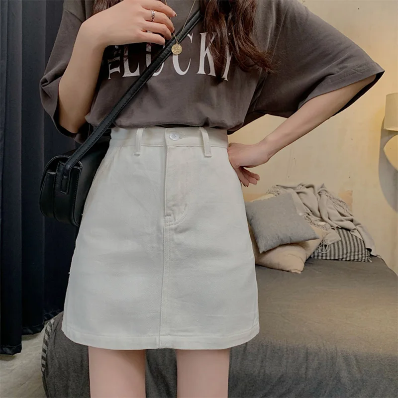 Женская джинсовая мини-юбка трапециевидной формы черная Ретро панк короткая